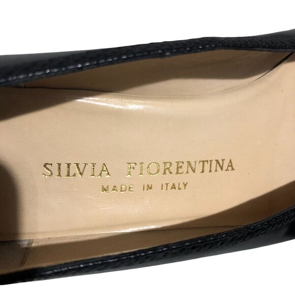 Silvia Fiorentina Vintage Pumps Leather Slip On Almond Toe Black 8N Narrow - Picture 10 of 11